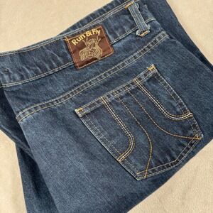 Run & Fly Jeans Mens 38x31 Dark Blue Bellbottom Contrast Stitch Made in England